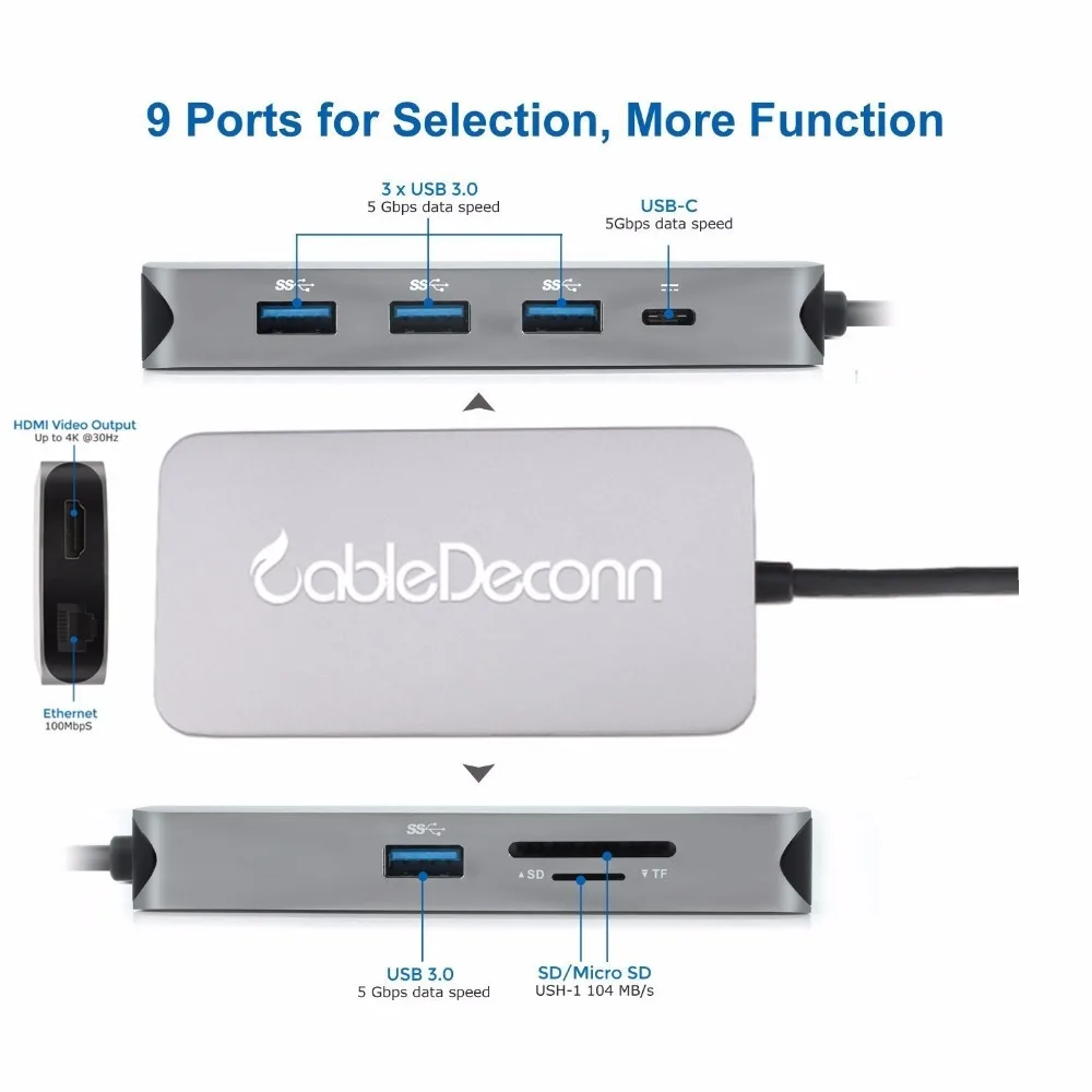 Thunderbolt 3 dock usb-c концентратора usb3.1 Тип c HDMI; Ethernet rj45 адаптер поручить tf sd-карта кабель для macbook pro 2017 dell