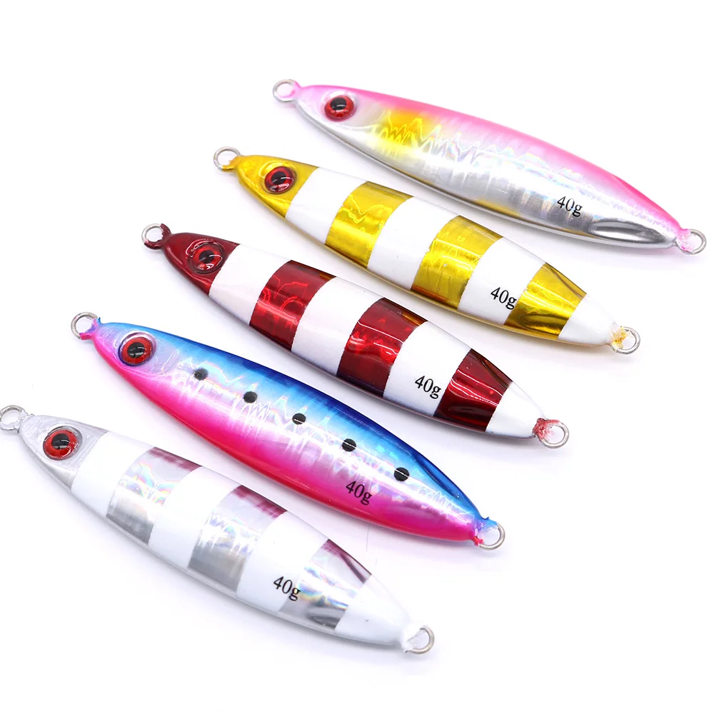 Lot 5pcs Melal Jigging Slow Lures with Assit Hook 15-40g Tuna King Snapper Baits 