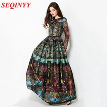 Ball Gown Dress XXL Fashion Daily High Quality 2017 European New Vintage Print Slim Big Hem Elegant Ankle-length Long 