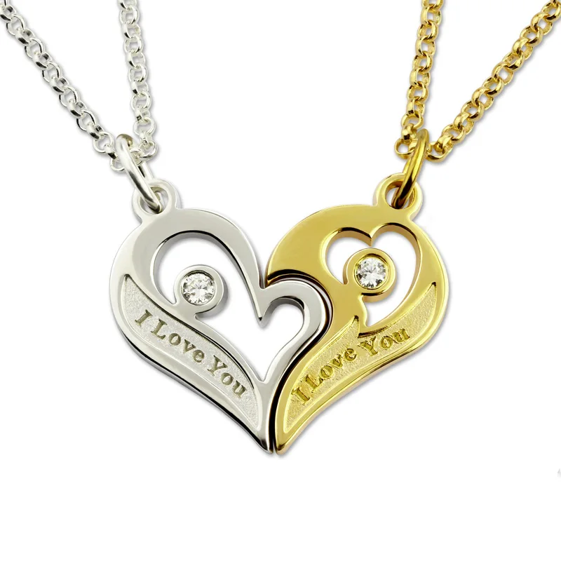 

AILIN Love Heart Necklace For Couples Silver Engraved Double Hearts Necklace Birthday Stone Valentine's Day Gift