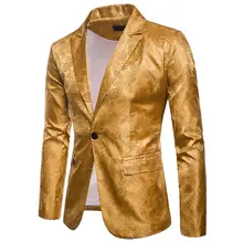Модные мужские блестящие блейзеры Золотой блестящий костюм куртки мужской ночной клуб одна кнопка костюм Блейзер DJ блейзеры для сцены