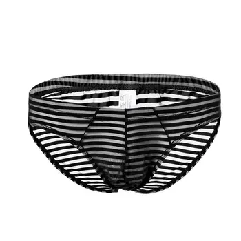 

Sexy Underwear Men Transparent Bikini Striped Mens Briefs Swimwear Low Waist Ice Silk Seamless Panties See Through Underpants