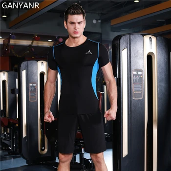 

GANYANR Men Sport Suits Jogging Set Compression T Shirt Gym Workout Tights Sportswear Basketball Soccer Training Shorts Football
