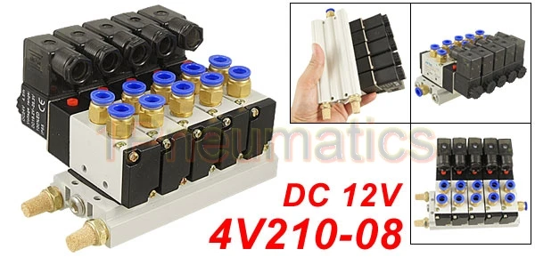 Free Shipping High Quality DC 12V Single Head 2 Position 5 Way 5 Pneumatic Solenoid Valve w Base 1Pneumatics
