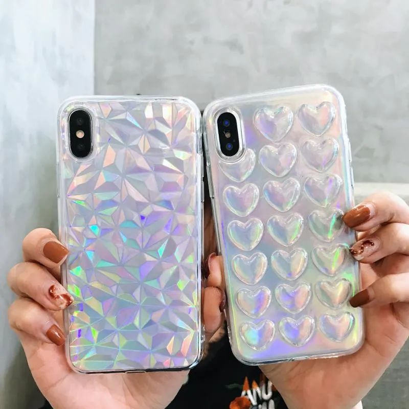 

Laser Diamond Love Heart Case For iPhone X Cover Anti-knock Phone Protection Bumper For iPhone 7 6 6S 8 Plus Fitted Case Coque