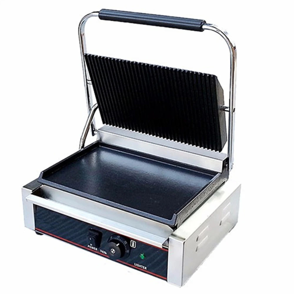

New Single Head Contact Grill Electric Griddle with Double Groove Plates Panini Grill Sandwich Maker