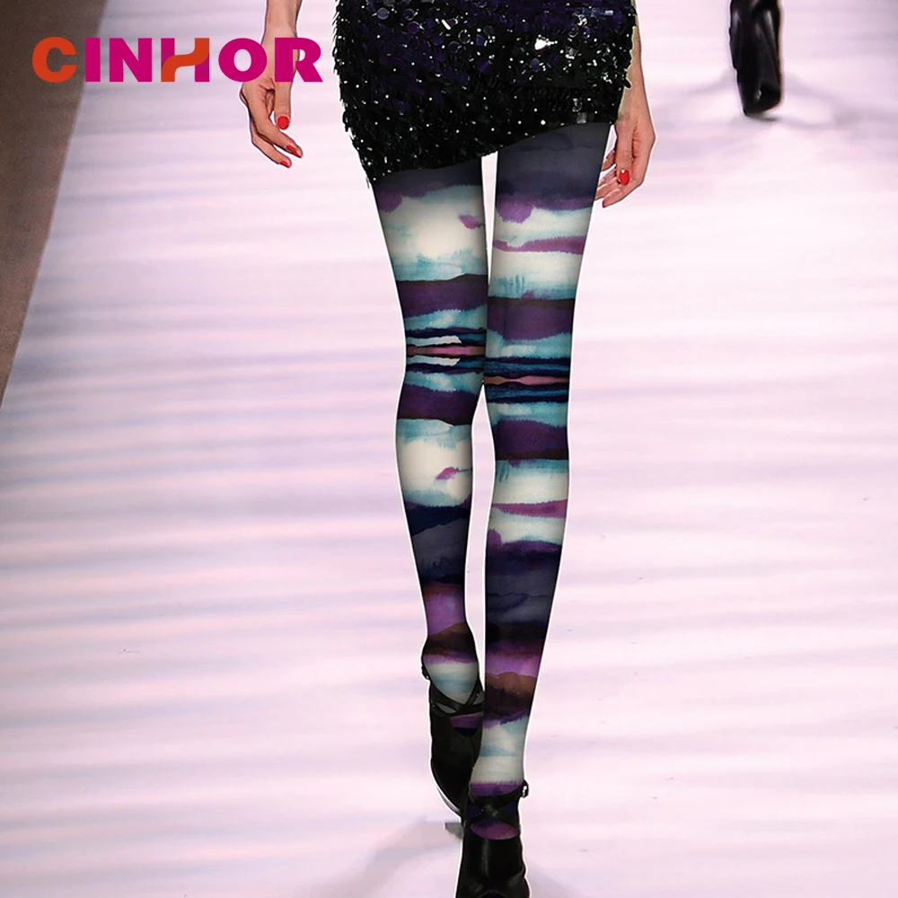 

Design Purple rhyme Printing Stockings Personality Bottoming Tide pantyhose Spring Gradation Filament Purple CINHOR Brands