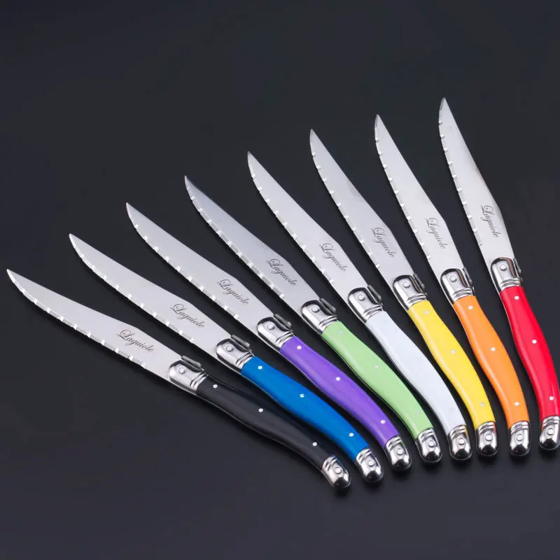 Free shipping 8pcs/set 9 inch Laguiole Steak Knife Rainbow Knife