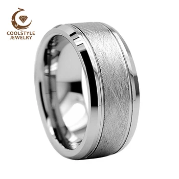 

8MM Original Color Tungsten Ring Unique Men Ring Wedding Band With Satin Finish Grooved Beveled Comfort Fit