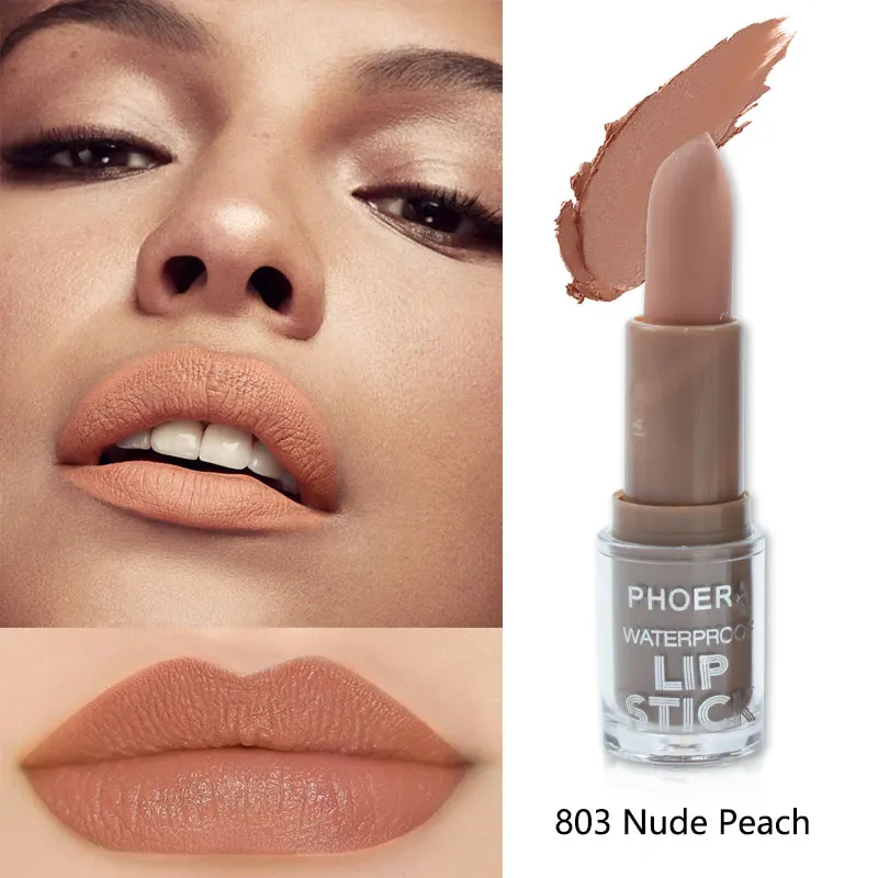 PHOERA 14 Colors Long-lasting Matte Lipstick Set Waterproof Moisturizing Non-Stick Cup Does Not Fade Lip Maquillaje TSLM2 - Цвет: 803-Nude-Peach