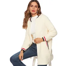 Элегантное пальто из искусственного меха в полоску Женская осенне-зимняя теплая мягкая меховая куртка на молнии пальто женское плюшевое Пальто Повседневная Верхняя одежда