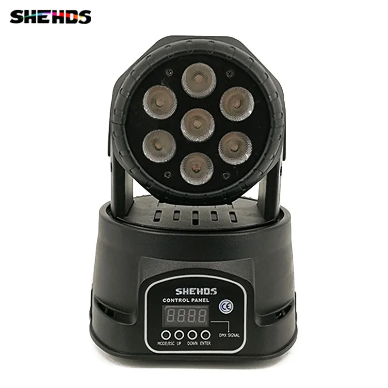 Быстрая доставка LED Wash 7x18 Вт RGBWA + UV Moving Head Lighting 6in1 BGBWA для диско DJ KTV 12/16DMX каналов SHEHDS