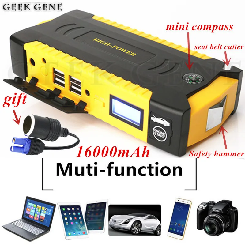 Car Jump Starter 600A Portable Starting Device 16000mAh Power Bank 12V Car Charger For Car Battery Diesel Petrol Booster Buster 