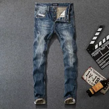 Fashion Vintage Designer Men Jeans Dark Blue Straight Fit Ripped Jeans Men Denim Buttons Pants 100% Cotton Classical Jeans homme Fashion Vintage Designer Men Jeans Dark Blue Straight Fit Ripped Jeans Men Denim Buttons Pants 100% Cotton Classical Jeans homme