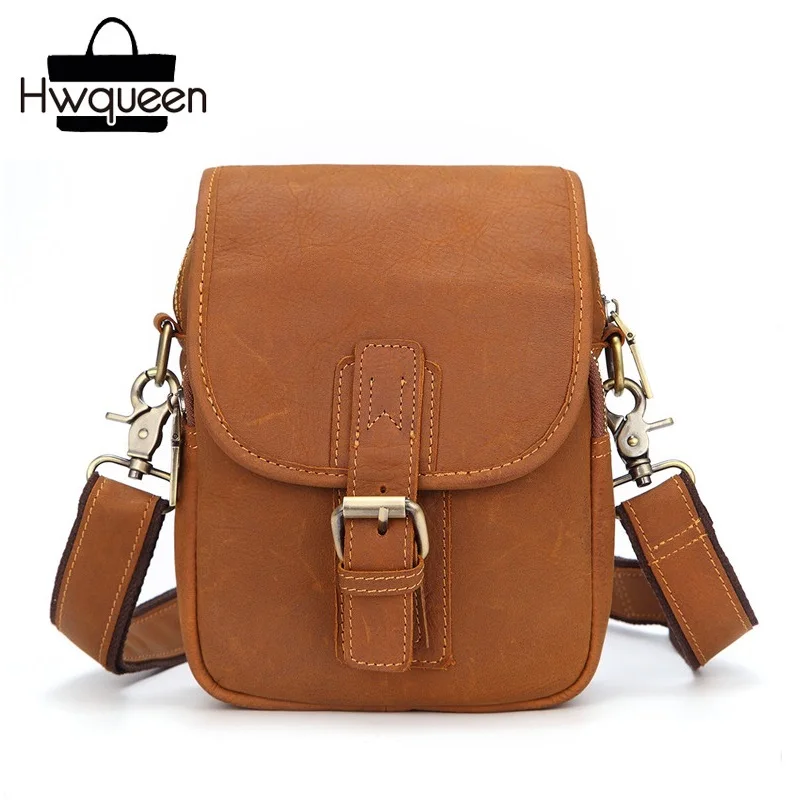 

Three-way Designer Genuine Cow Leather Men's Mini Messenger Bag Phone Pouch Vintage Male Shoulder Bag Waist Packs Man Sling Bag