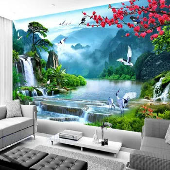 

Customized large mural welcoming song living room TV backdrop wallpaper bedroom wallpaper making money flowing landscape Chinese