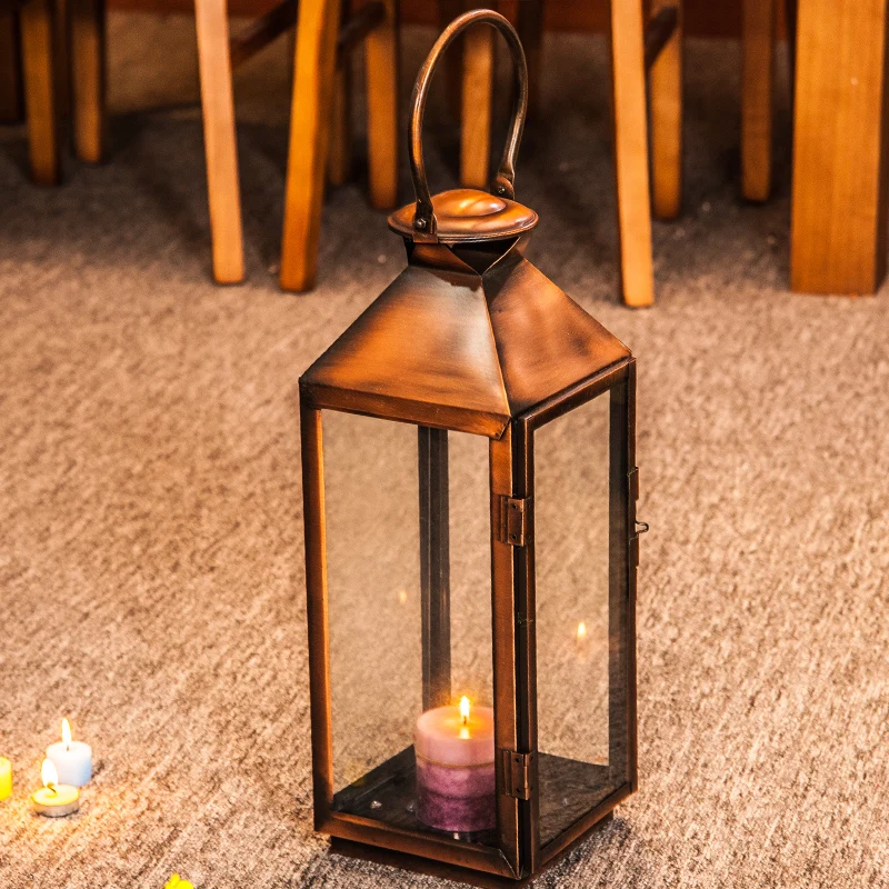 European Style Iron Glass Candlestick Holder, Moroccan Style Candles Lantern, Black, White, Bronze Color - Image 4