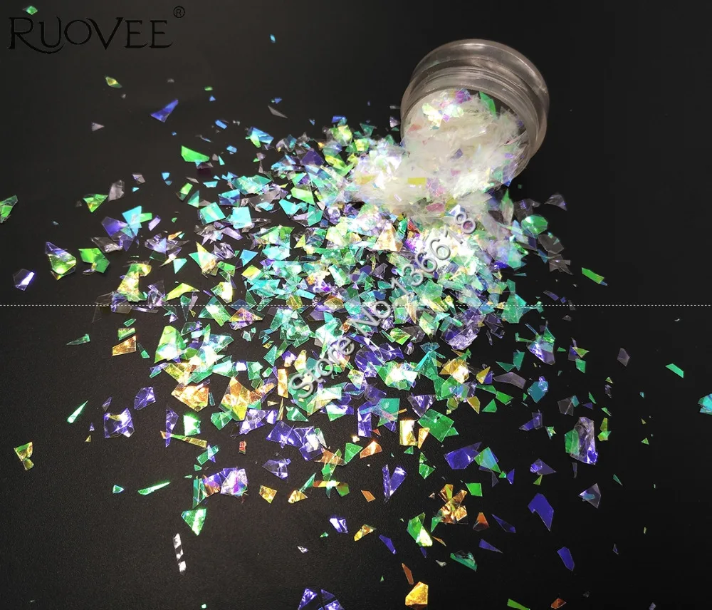 

Iridescent Rainbow White with Gold Purple Green Mylar Shard Glitter Shape For Nail Art Gel Makeup DIY Manual Craft Decoration