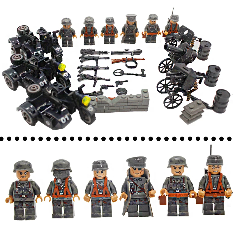 

WW2 Action Figures with Weapons Guns Accessories Building Blocks Military Soldiers Bricks Set Compatible LegoINGlys Kids Toys