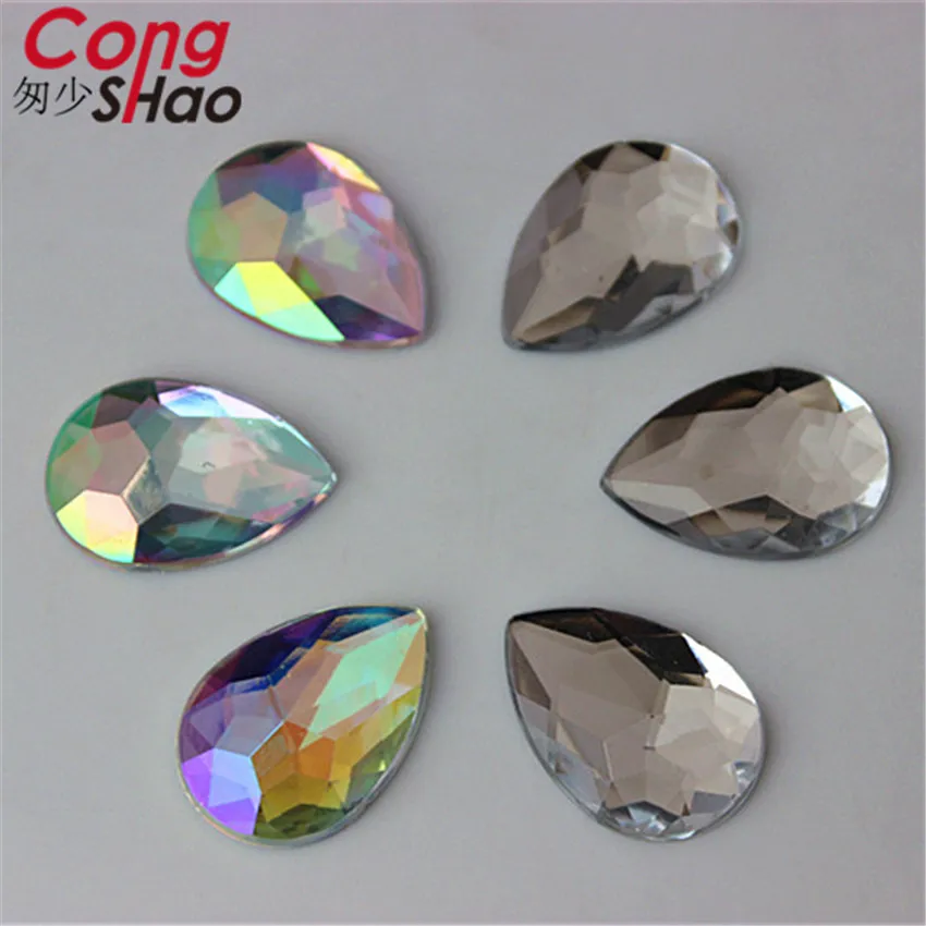 

Cong Shao 80PCS 18*25mm AB Drop Acrylic rhinestone applique stones and crystals Gems flatback Garment accessories CS241