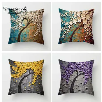 

Fuwatacchi Multi Color Floral Printed Cushion Cover Flower On The Wall Pillow Cover Pink Red Decorative Pillowcase for Home Sofa
