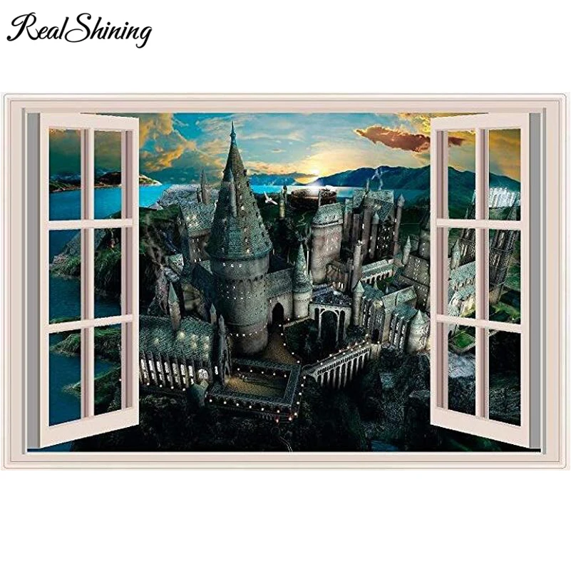 

REALSHINING 5d diy diamond painting,Cross Stitch,Hogwarts Harry Potter window view Full Square Mosaic diamond Embroidery FS2441