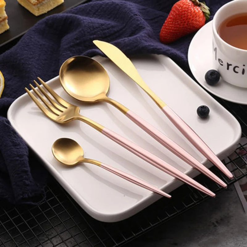 

4 Pcs Cutlery Set Dinnerware Steel Fork Spoon Teaspoon Flatware Kit Home
