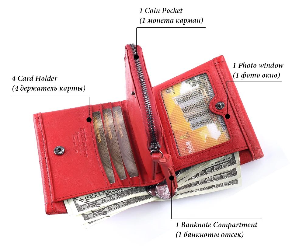 GZCZ маленький женский кошелек из натуральной кожи с карманом для монет, женский красный кошелек Portomonee, Дамский Мини Кошелек, кредитный держатель для карт, короткий кошелек