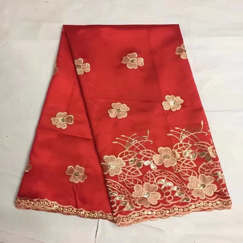 

African George Fabric Red High Quality George Lace With Sequins Embroidery 2017 Nigerian lace fabrics for wedding