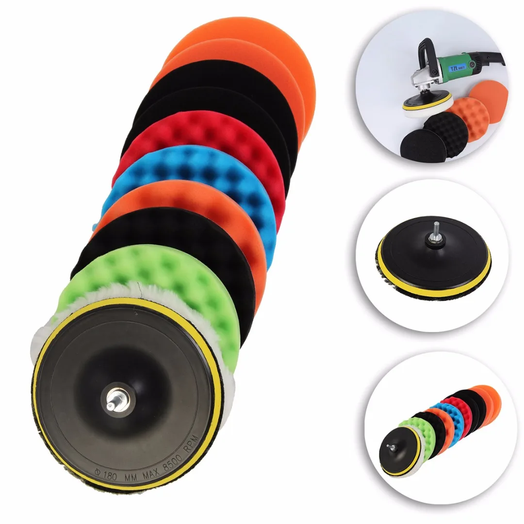 

11pcs 7" Polishing Pad Waxing Buffing Polishing Sponge Pads Drill Adapter Kit For Auto Car Polisher Maintenance Mayitr