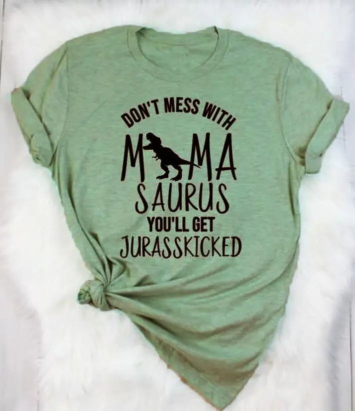 Don’t Mess with MamaSaurus Shirt For Pet Lovers T-shirts & Sweatshirts Color: olive tee black text Size: XXL