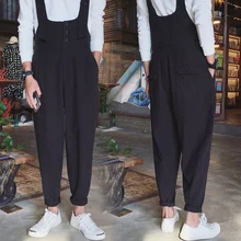 Новая уличная Мужская одежда, модные свободные штаны-шаровары с пуговицами, комбинезон, цельные брюки, боди, костюмы певицы