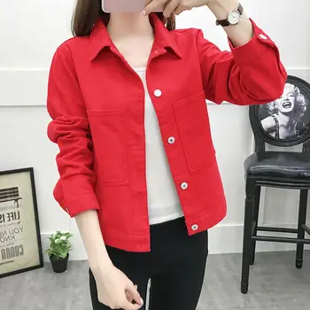 

Jeans Jacket and Coats for Women 2019 Autumn Candy Color Casual Short Denim Jacket Loose Coat For Women Jeans Coat Cowboy Tops