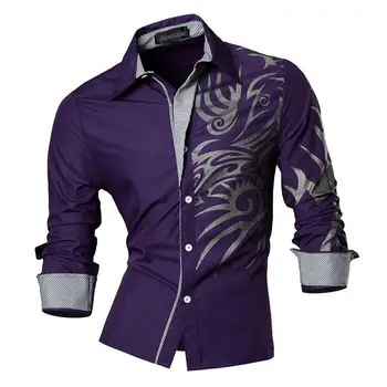 

Jeansian Men's Fashion Dress Casual Shirts Button Down Long Sleeve Slim Fit Designer Z001 Purple