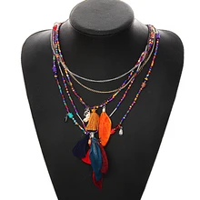 Multi Color Feather Necklaces Pendants Beads Chain Statement Necklace Women Collares Ethnic Jewelry for Personalised Gifts