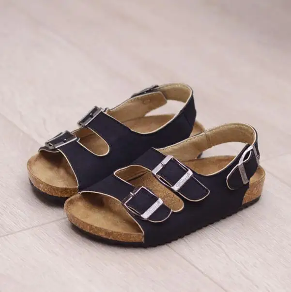 Kids Summer Shoes Girls Sandals Children Shoes Nubuck Leather Cork Beach Shoes Toddler Non-slip Boys School Sandal Solid Color