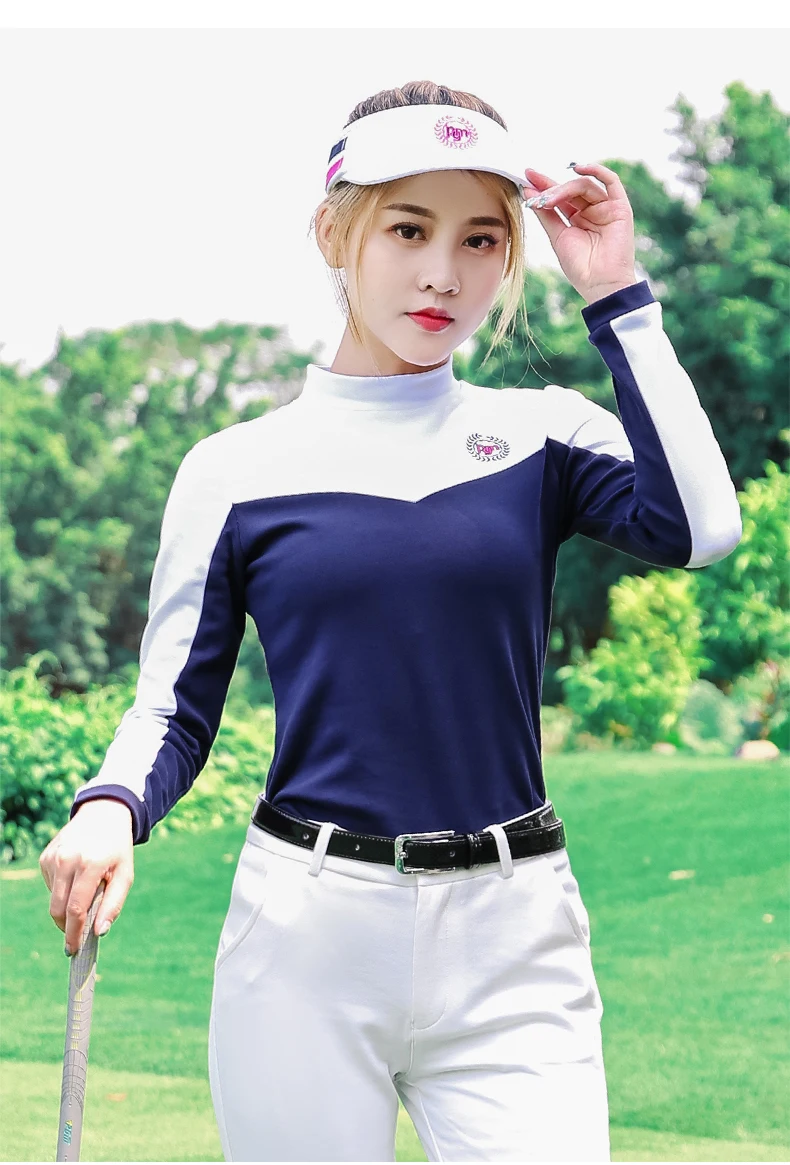 PGM Женская Спортивная одежда для гольфа, осенняя зимняя одежда, бархатная утепленная футболка с длинным рукавом, стеганая одежда для отдыха