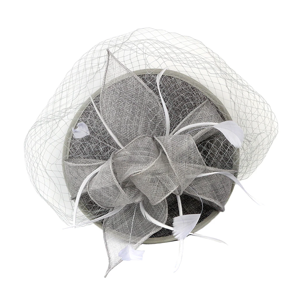 Elegant Women Ladies Sinamay Hat Feather Headband Clip Fascinator Veil Wedding Party Royal Ascot Hair Accessories