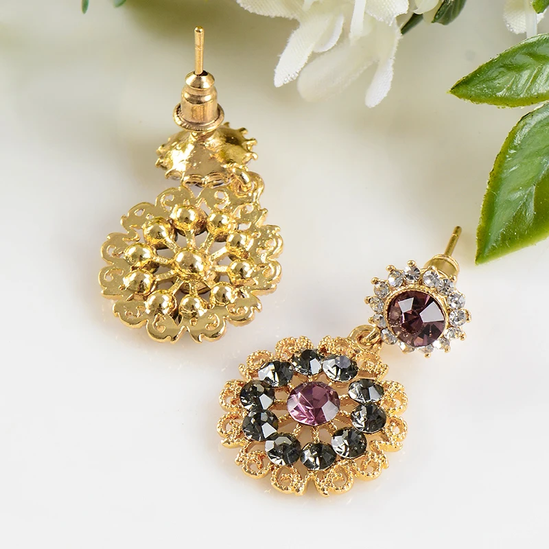 MISANANRYNE, модный Vinatge, золотой цвет, цепочка, ожерелье и кулоны, цветок, кристалл, висячие серьги, ювелирные наборы для женщин, лучший подарок