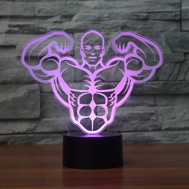 

3D Aerobics Muscle Table Lamp 7 Colors Changing Night Lights LED Novelty Bodybuilding Bedside Touch Button Light Fixture Decor