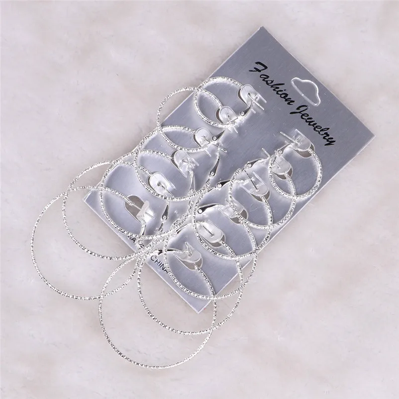 Fashion accessories Big Circle Hoop 6 Pairs  set Vintage Gold silver color Big circle Brincos earrings for women J12#N (11)