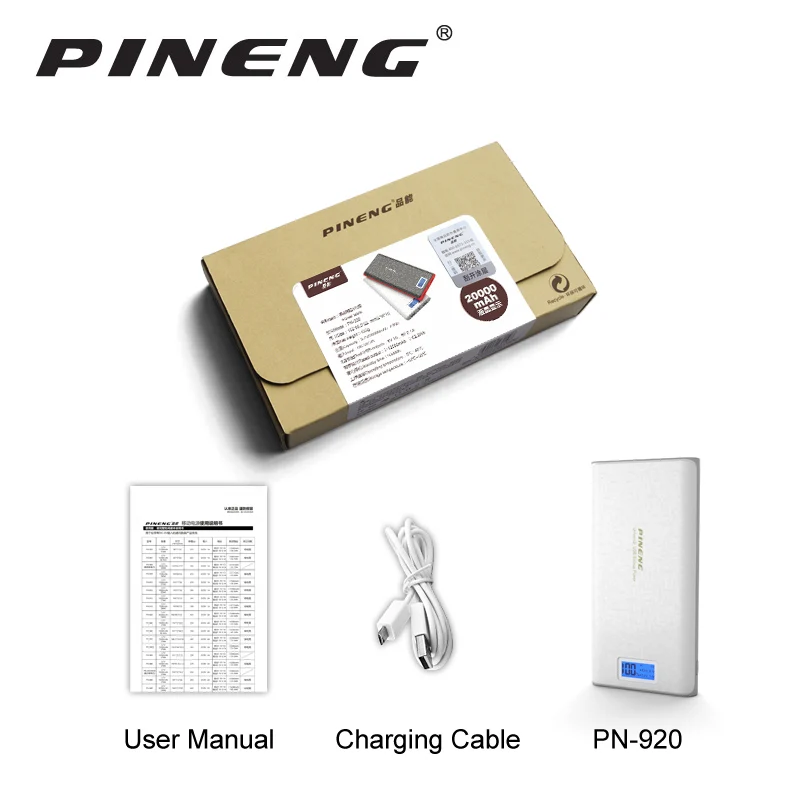 Original Pineng Power Bank 20000mAh PN-920 Portable Mobile External Battery Charger Dual USB With F