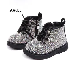 AAdct хлопок теплый кристалл для девочек сапоги Нескользящие сверкающих детские сапоги 2018 зима принцесса детская обувь мягкой подошвой От 1