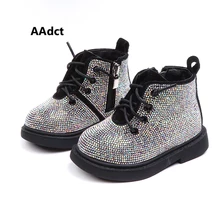 AAdct Cotton warm crystal little girls boots Non-slip shinning baby boots 2019 Winter princess baby shoes soft sole 1-3 years