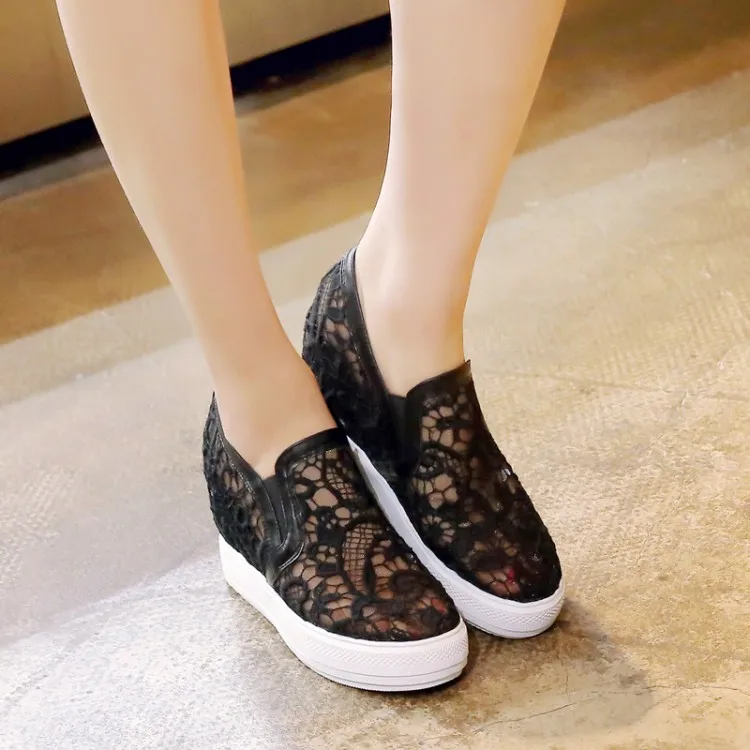Туфли-лодочки; сезон весна-осень; Новая модная женская обувь на низком каблуке с круглым носком и кружевной сеткой; большие размеры 32-45