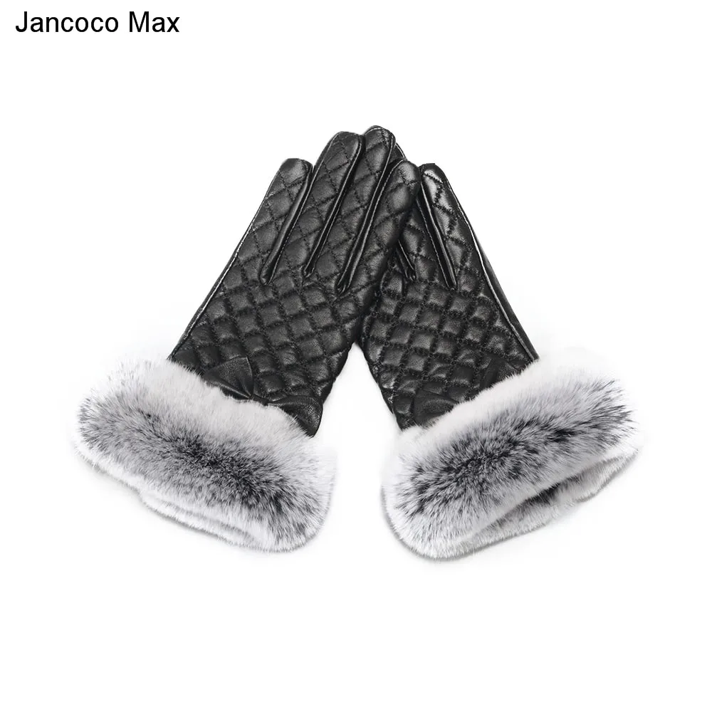

Jancoco Max Women's Genuine Leather Gloves Soft Lined Touch Screen Spring Winter 100% Real Sheepskin Rabbit Fur S2031