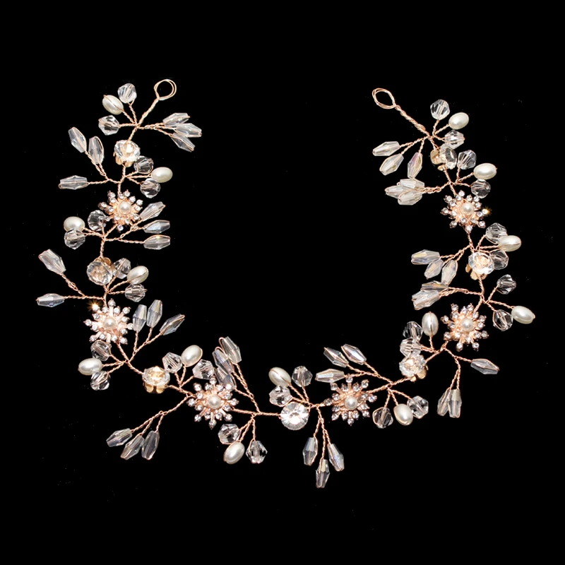 Rose Gold Handmade Crystal Hair Piece Pearl Bride Headband Headpieces