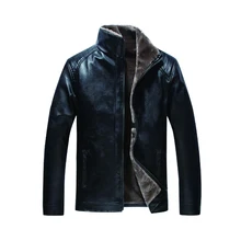 New mens leather jacket stand collar plush liner jacket thick warm comfortable leather jacket casual motorcycle Top coat
