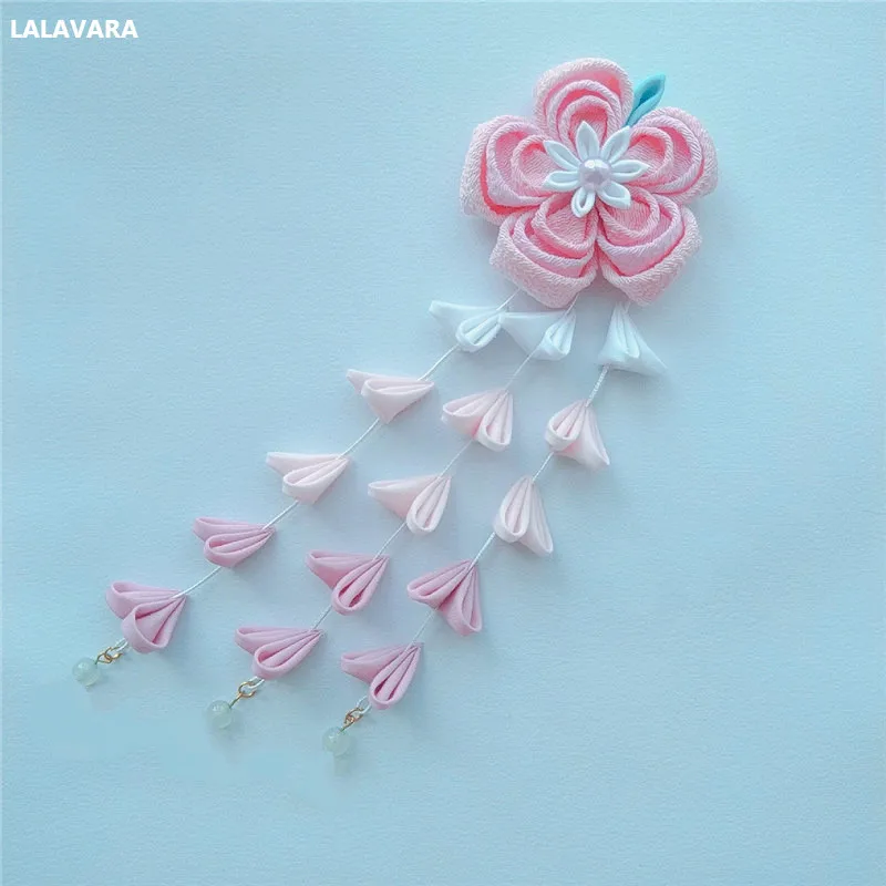 

LALAVARA custom Japanese Flower Hairpin pink Sakura Headwear Clip with Beautiful Falls
