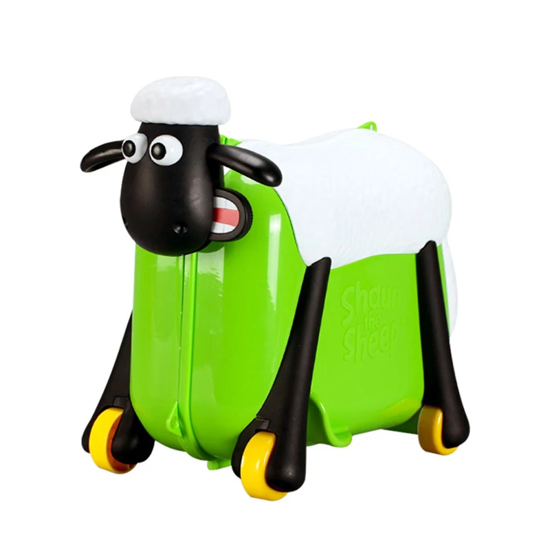 Детская Милая мультяшная овечка форма езда на колесиках чемодан на колесиках Твердые дети носить на вращающийся багажник дорожная сумка - Цвет: Зеленый